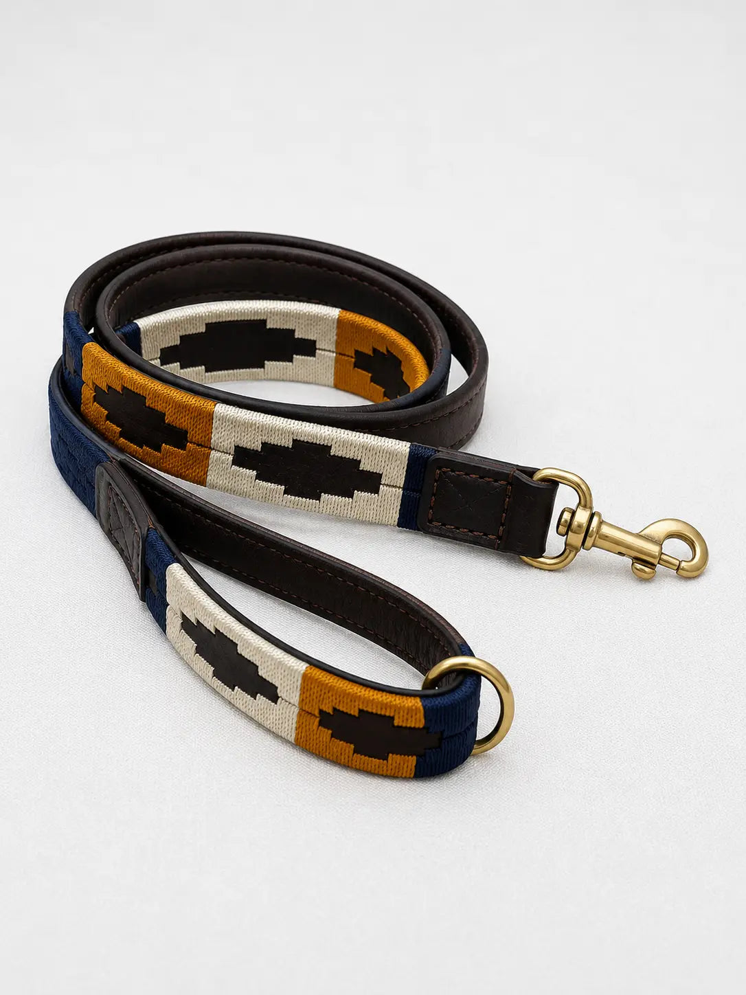 Navy & Mustard Argentinian Polo Dog Collar & Lead Set