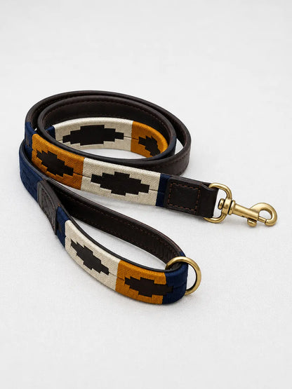 Navy & Mustard Argentinian Polo Dog Collar & Lead Set