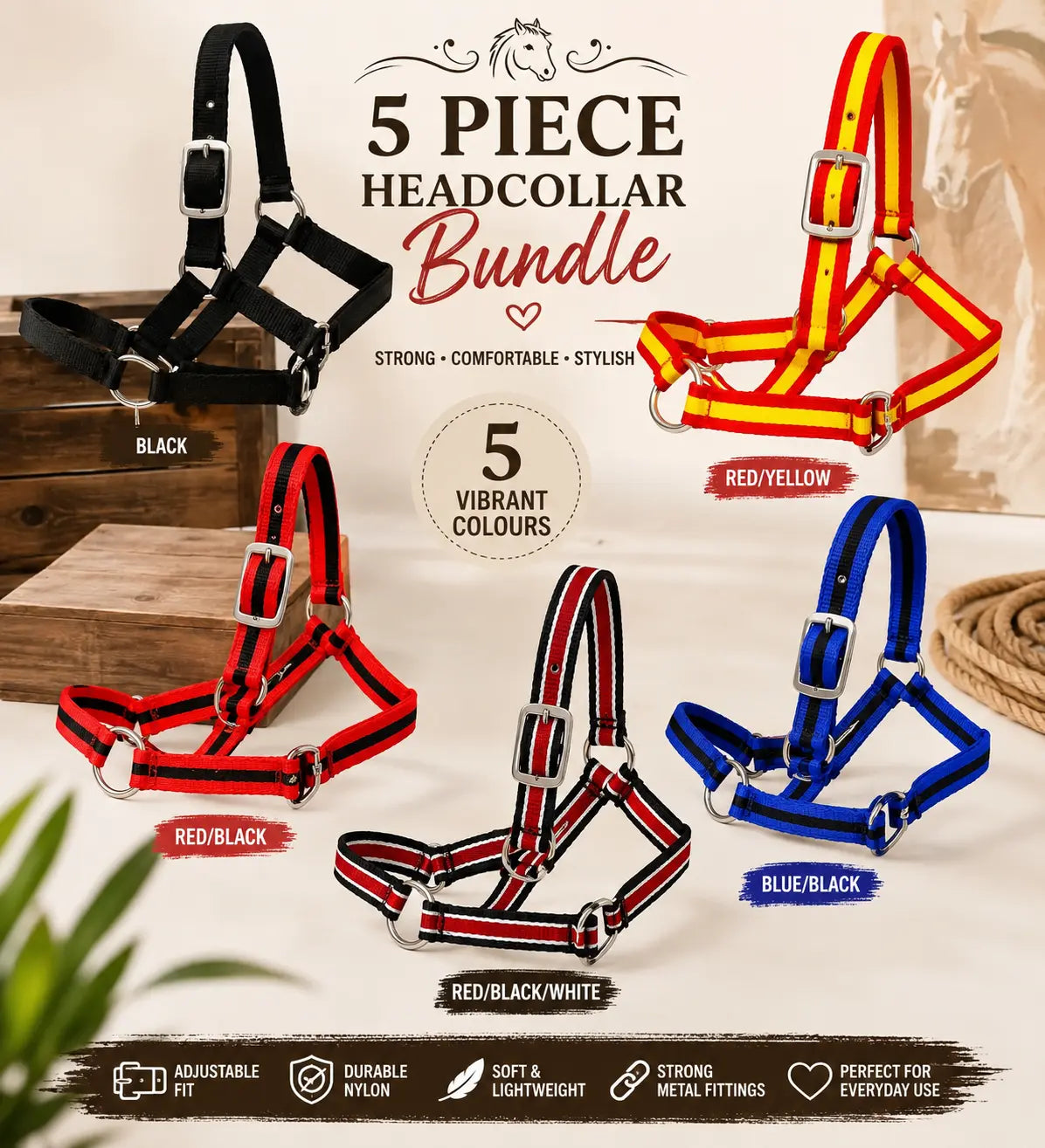 Criterion Economical Nylon Foal Headcollar – Bundle of 5