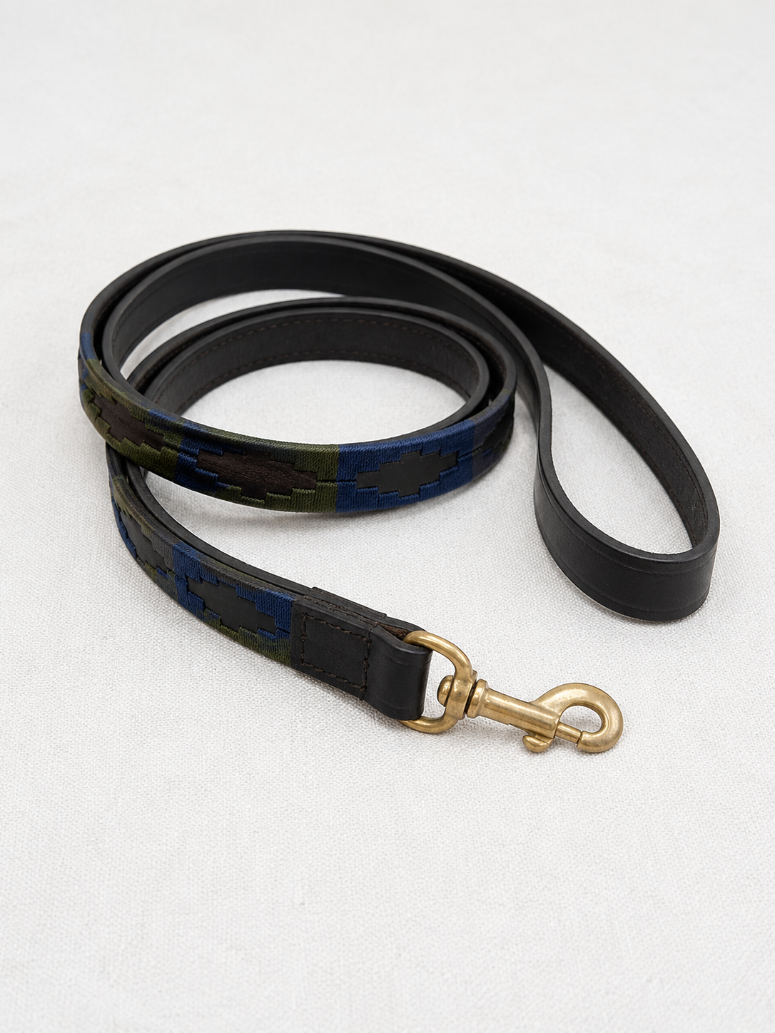 Navy & Olive Argentinian Polo Dog Collar & Lead Set