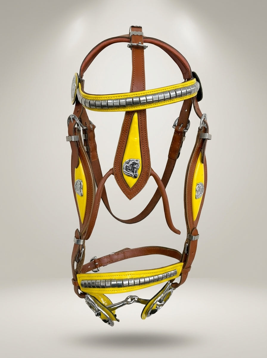 Tan Heavy Show Bridle with Yellow Contrast Inlay & Braided Lead
