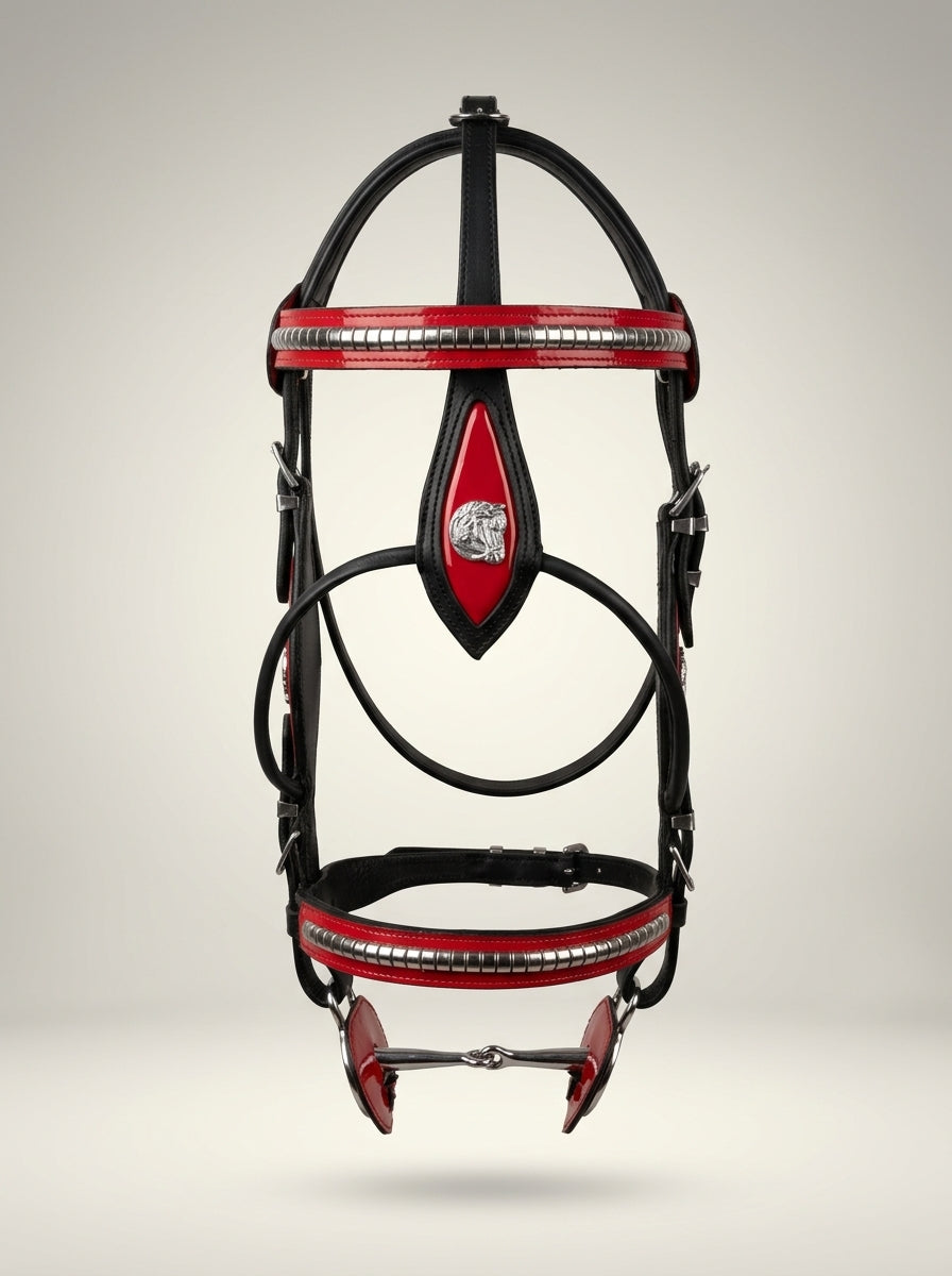 Black Heavy Show Bridle with Red Contrast Inlay & Braided Lead