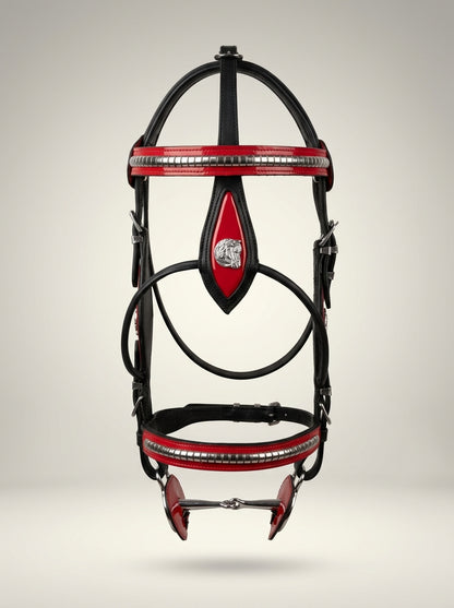 Black Heavy Show Bridle with Red Contrast Inlay & Braided Lead
