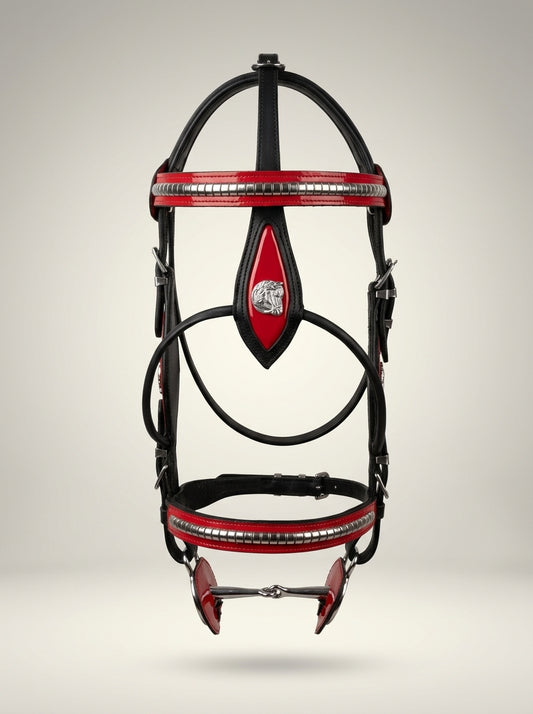Black Heavy Show Bridle with Red Contrast Inlay & Braided Lead