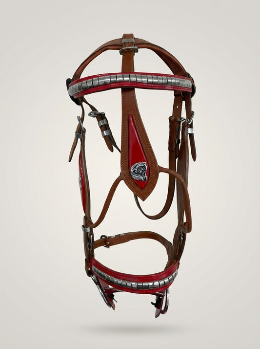 Tan Heavy Show Bridle with Red Inlay & Braided Lead