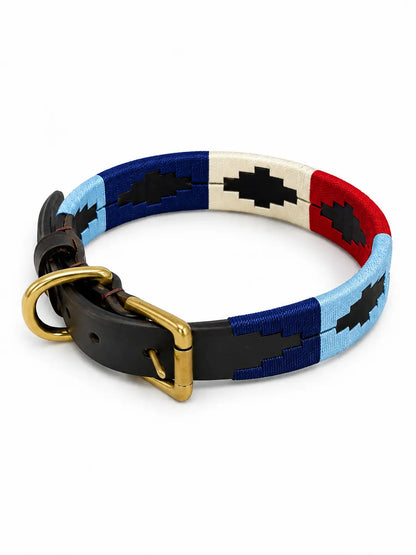 Light Blue / Navy / Red Argentinian Polo Dog Collar & Lead Set