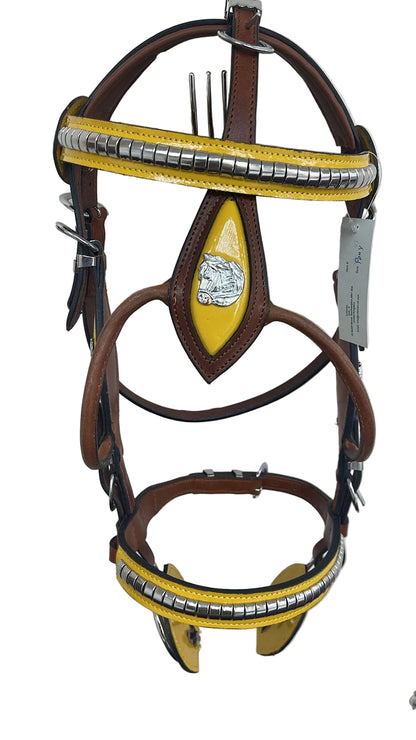 Brown Heavy Show Bridle Yellow Inlay & Braided Lead