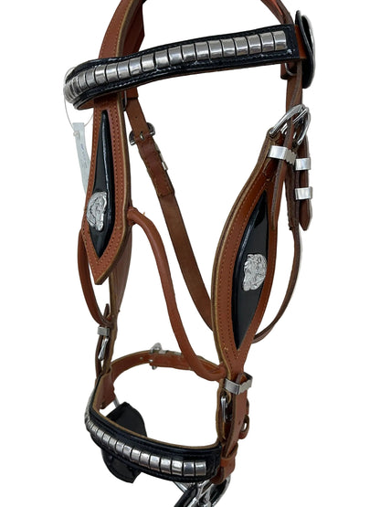 Tan Show Stallion Bridle Black Inlay with Braided Lead