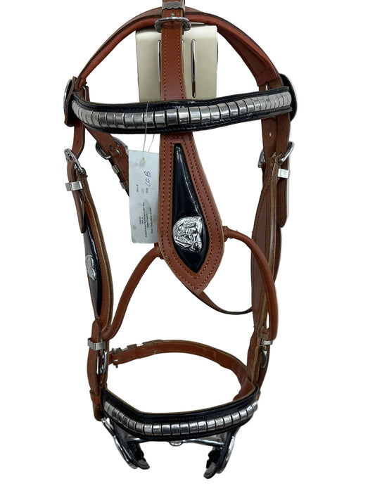 Tan Show Stallion Bridle Black Inlay with Braided Lead