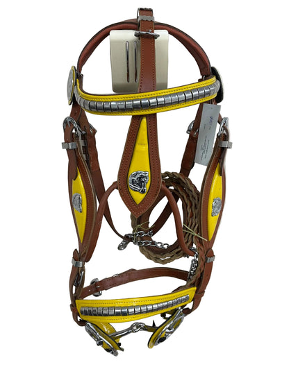 Tan Heavy Show Bridle with Yellow Contrast Inlay & Braided Lead