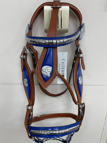Tan Show Stallion Bridle Blue Inlay with Braided Lead