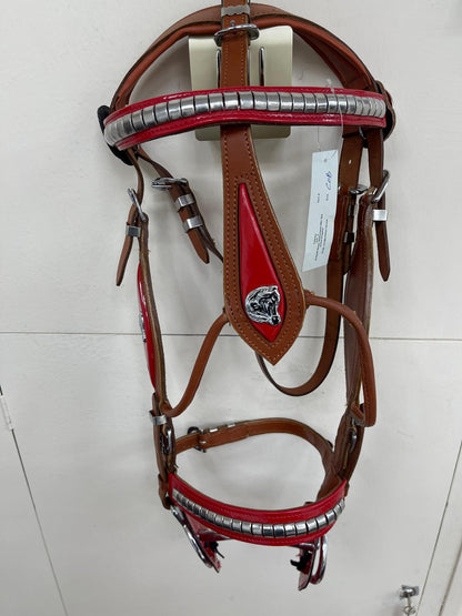 Tan Heavy Show Bridle with Red Inlay & Braided Lead