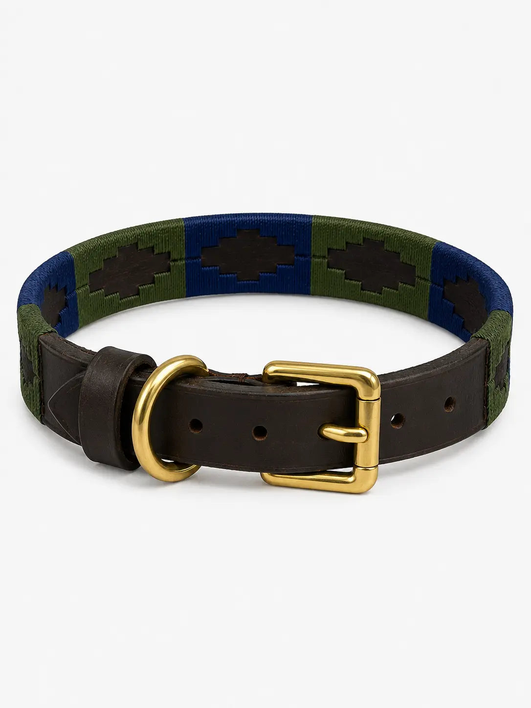 Navy & Olive Argentinian Polo Dog Collar & Lead Set