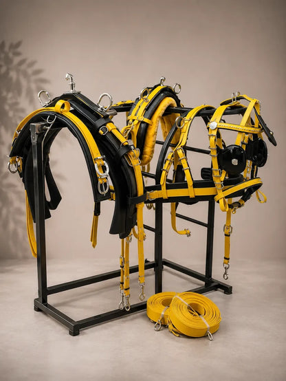 Quick Hitch Biothane Driving Harness – Black & Yellow with Waffle Pad