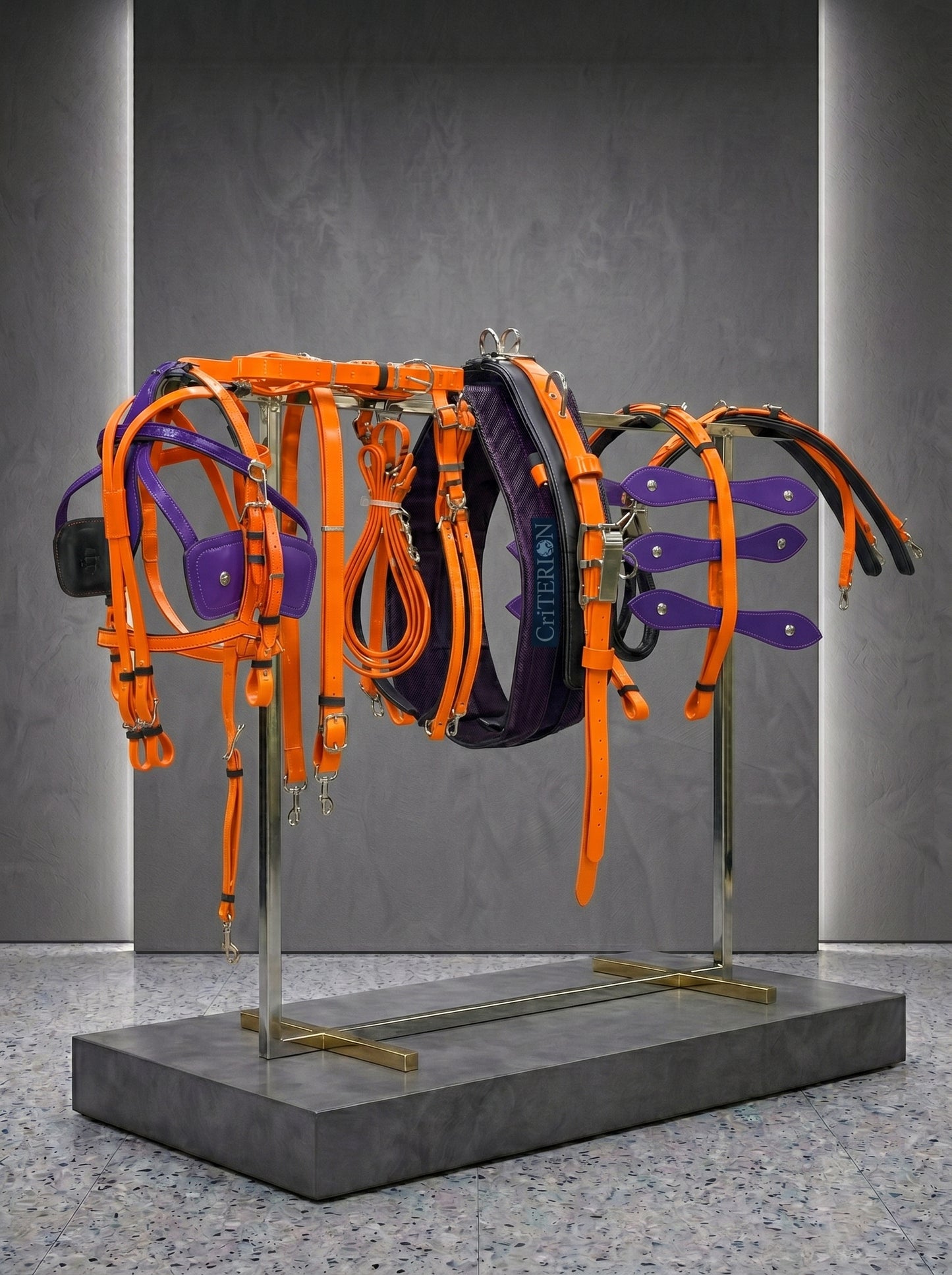 CriTERION Orange & Purple American Biothane Quick Hitch Harness with Waterproof Waffle Pad