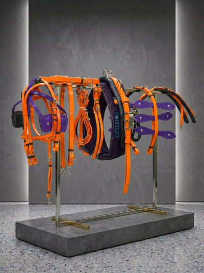 CriTERION Orange & Purple American Biothane Quick Hitch Harness with Waterproof Waffle Pad