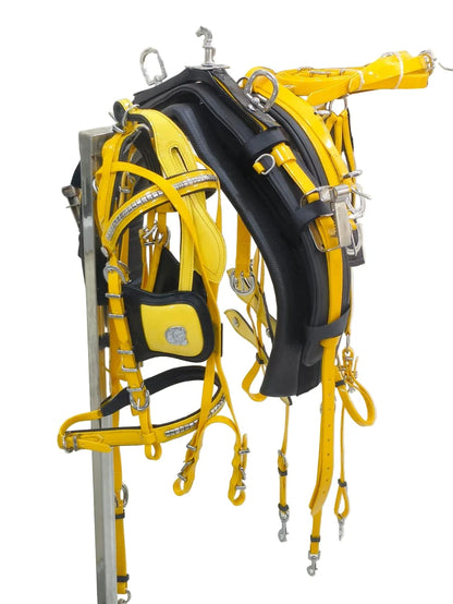 Quick Hitch Biothane Driving Harness – Black & Yellow with Waffle Pad