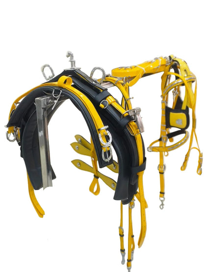 Quick Hitch Biothane Driving Harness – Black & Yellow with Waffle Pad
