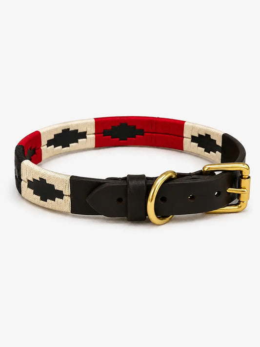 Red & White Argentinian Polo Dog Collar & Lead Set